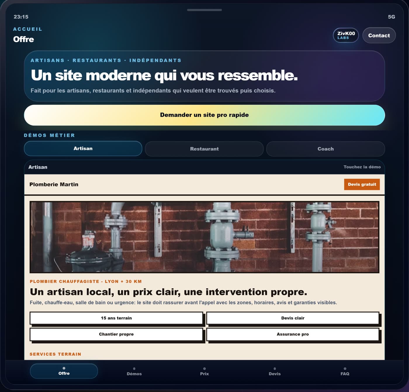 L’écran de Sites Clients. Le lien en ligne sert encore la version précédente.